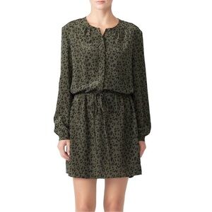 RAILS 100% Silk Haha Olive Green Cheetah Shirt Dress Size M